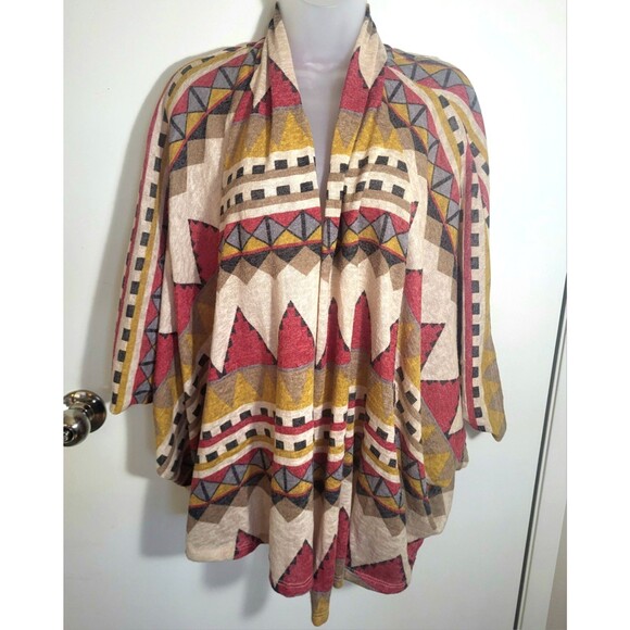 Freeway Aztec Western Boho Southwestern Sante Fe Belted Cape Cardigan L - Picture 4 of 11